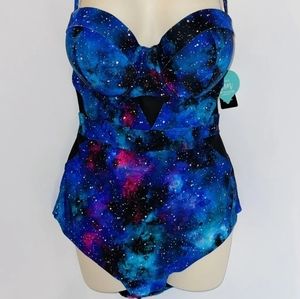 NWT Torrid size 0 Galaxy mesh cutout 1pc swimsuit